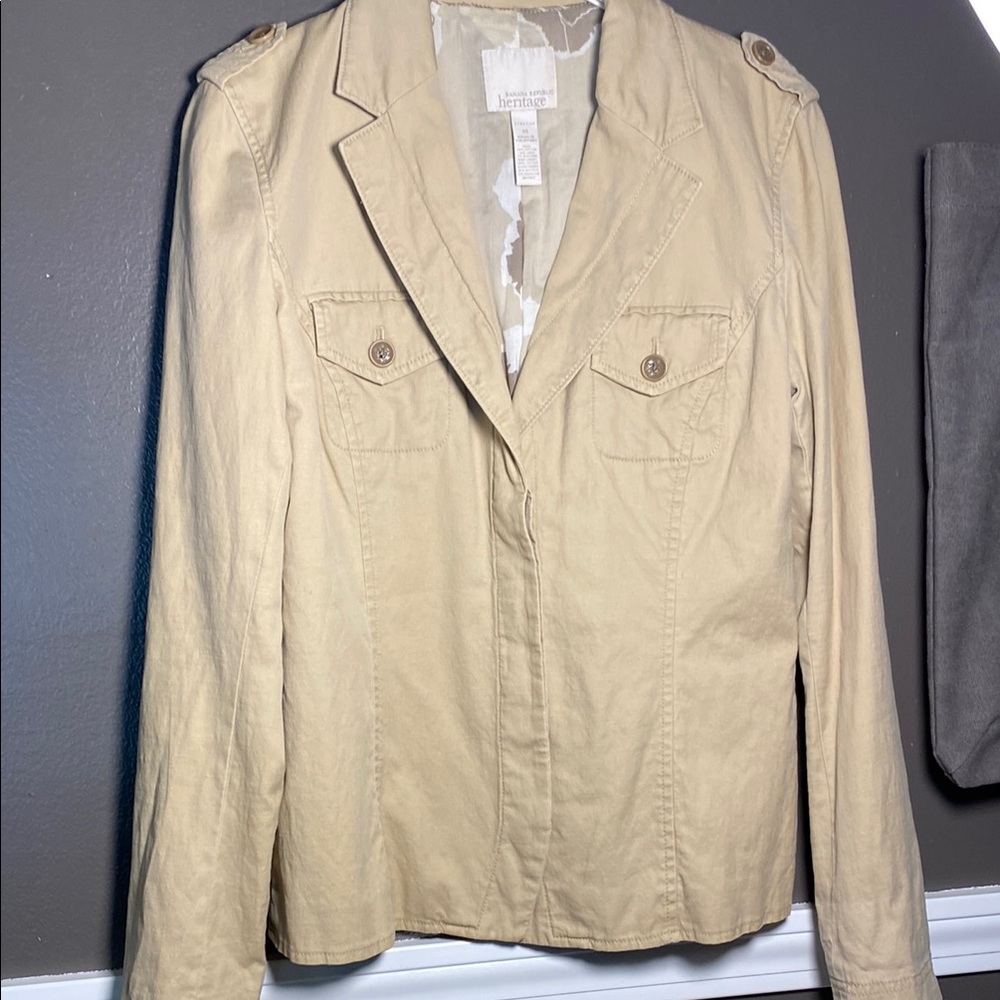Banana Republic Tan Utility Cotton Linen Jacket Classic Versatile